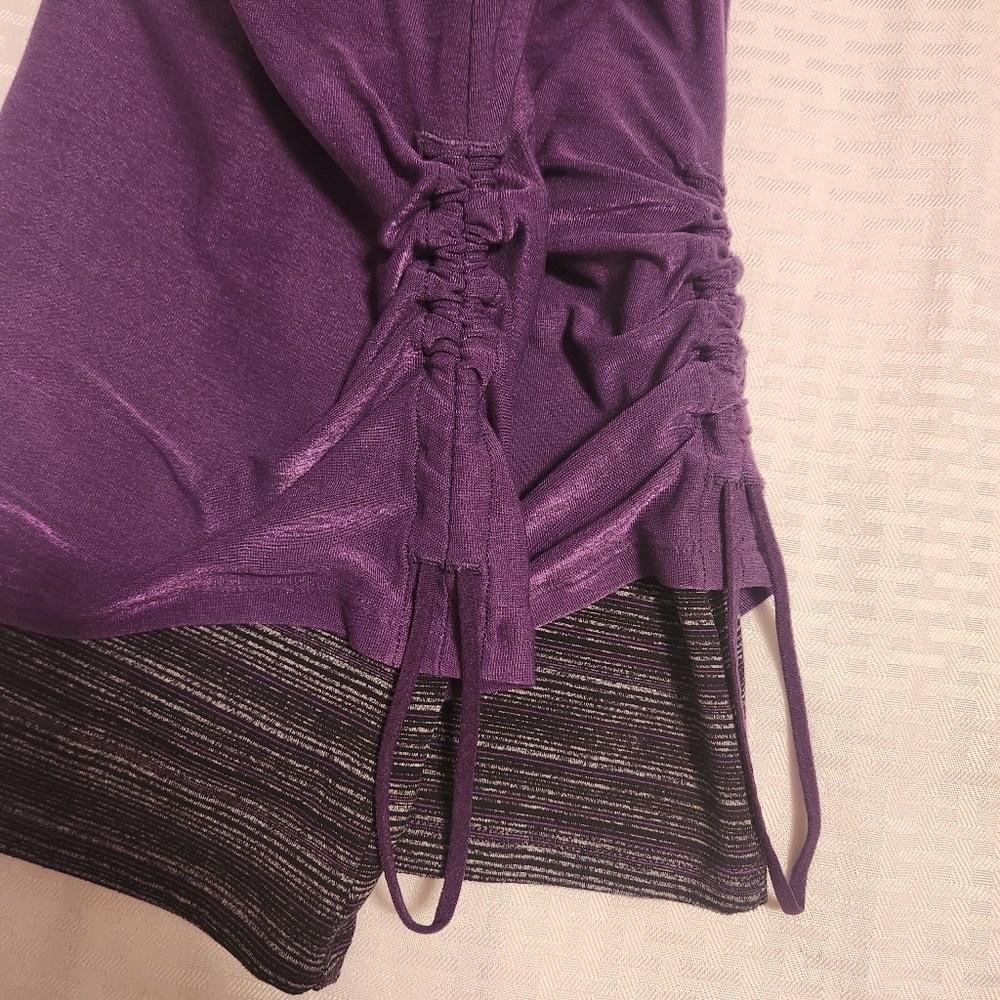 Two Athleta Royal Pigeon Layered Cinch Side Yoga Racer Back Tank Tops sz M - Picture 12 of 12